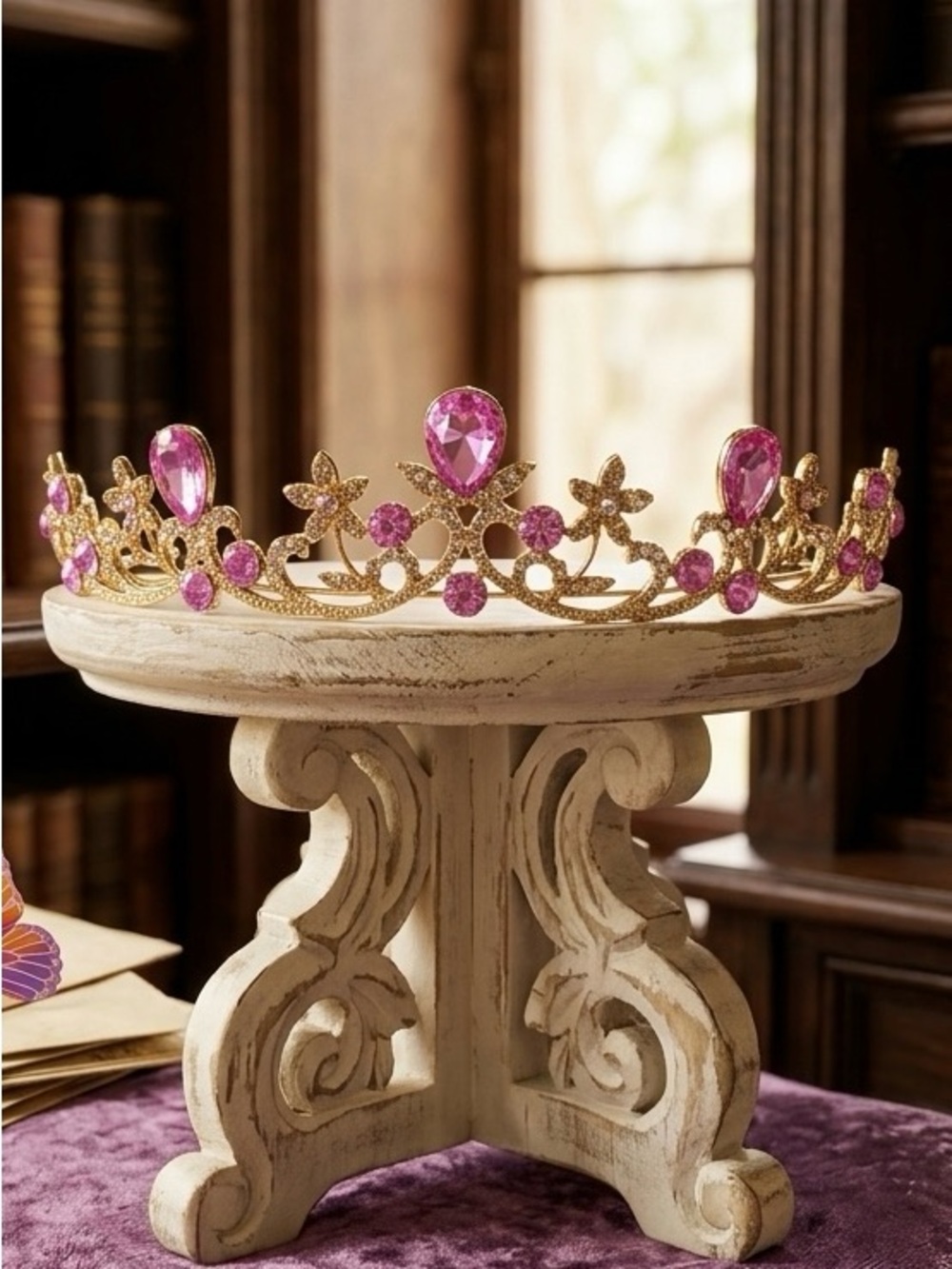 Gold Tiara with Pink Gem Accents